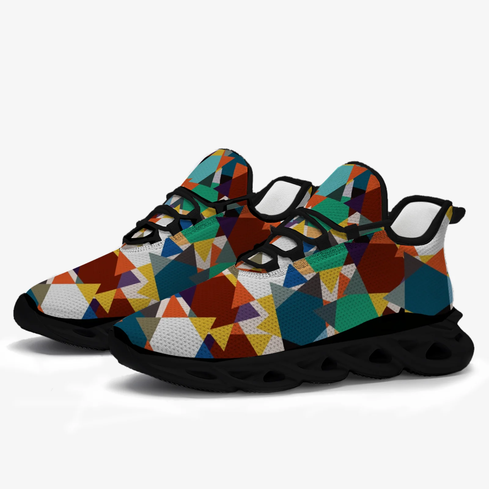 

Colorful block print casual sneakers feature a lightweight mesh upper and are suitable for both men and women