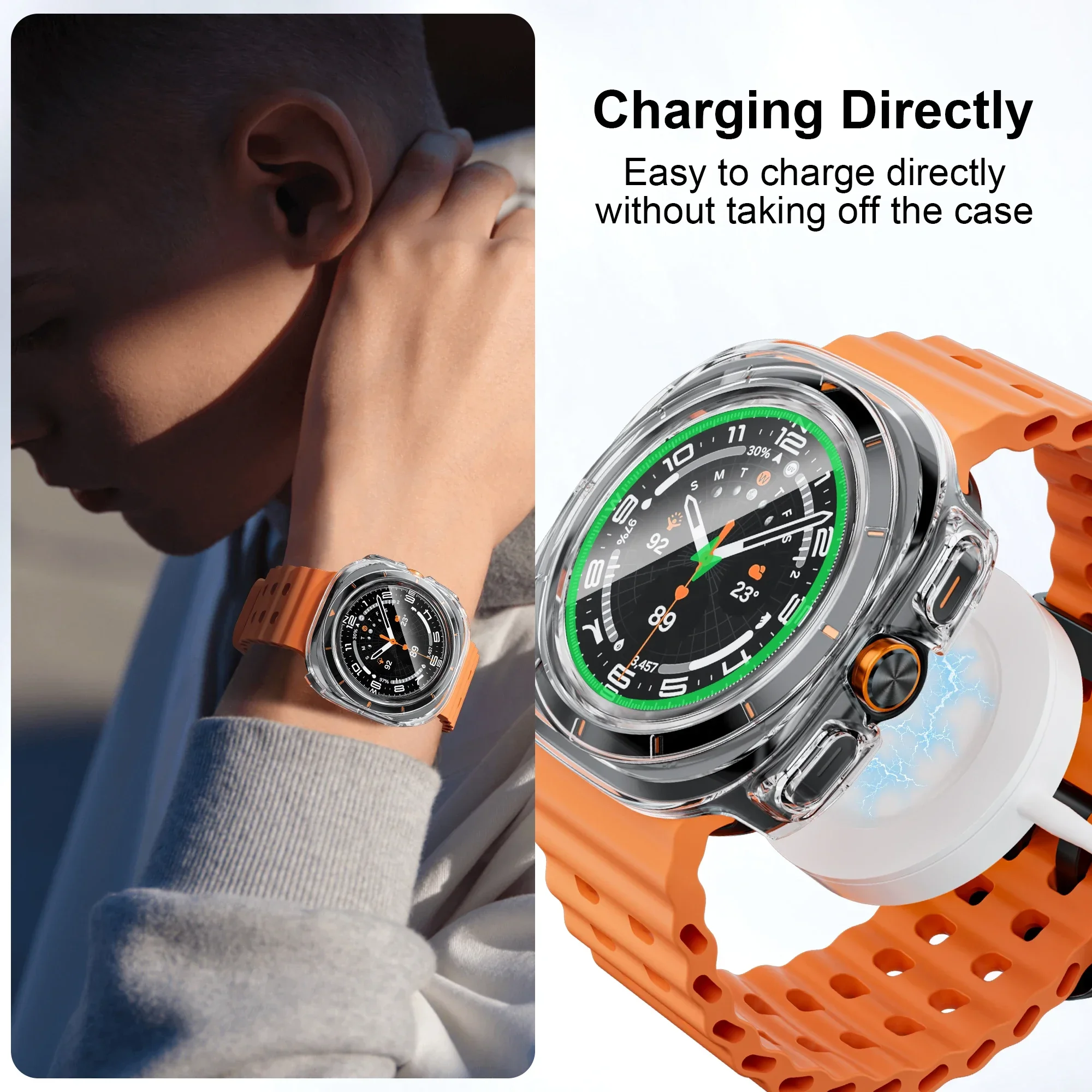 حافظة كمبيوتر + زجاج لساعة سامسونج جالاكسي الترا 47 ملم شاشة واقية من الزجاج المقسى لساعة جالاكسي 7 الترا غطاء ممتص للصدمات