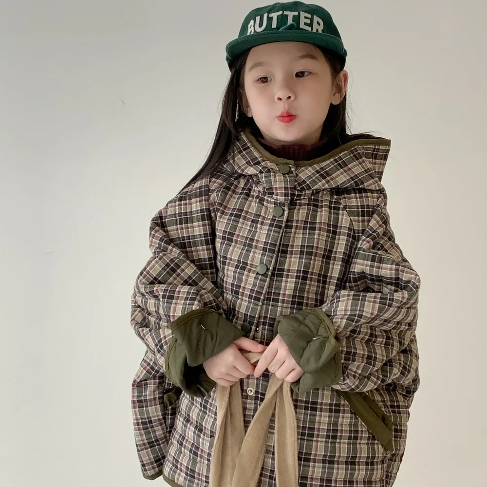 MILANCEL Winter Jacket for Girl 2-9T Kids' Outerwear and Coats Grid Hooded Jacket for Girls Thicken Warm Children Coat