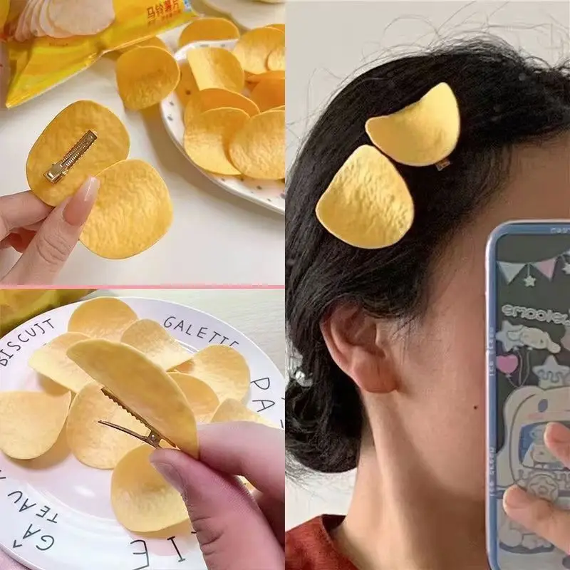 1/2/4/6Pcs Simulation Potato Creative Hair Clip for Girls Funny Snack Duck Bill Clip Side Clip Hairpin Headwear Hair Accessories