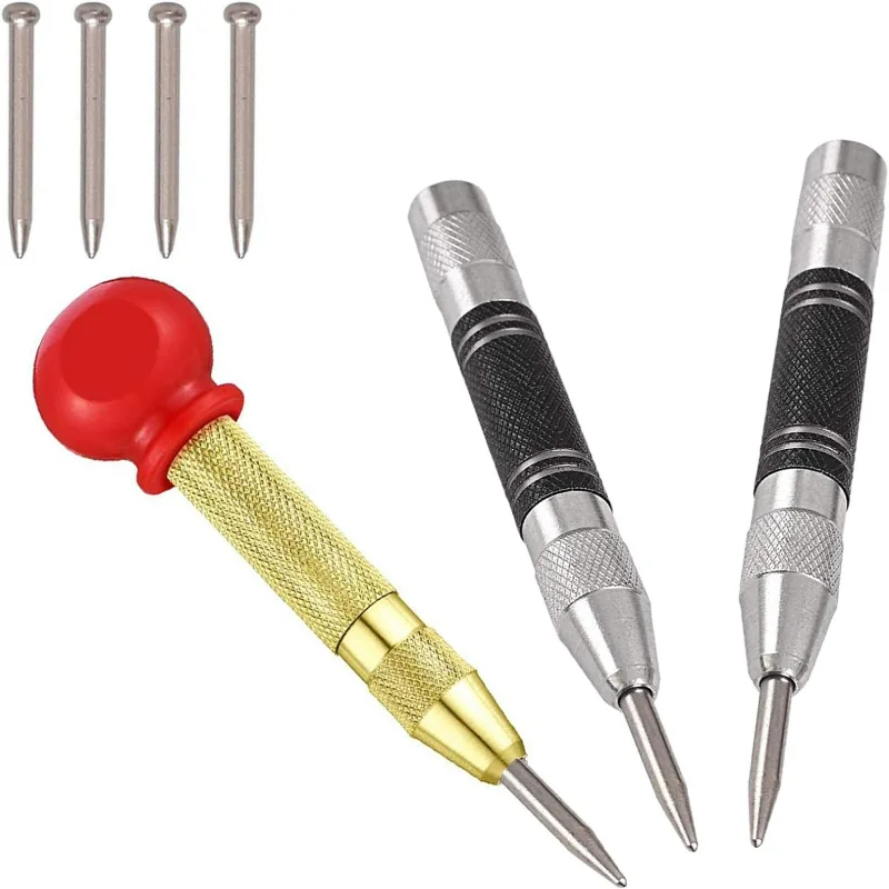 

High-Quality, Durable 7-Piece Brass Construction Automatic Center Punch Tool Set for Precision Marking - Adjustable Comfort Cush