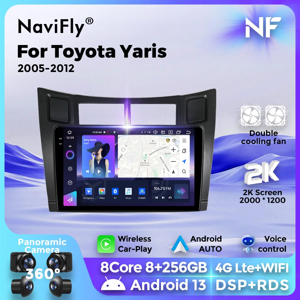 

Navifly 9" DSP Wireless Carplay Android Auto Radio Smart car systems For Toyota Yaris 2005-2012 Car Multimedia Player GPS 2 Din