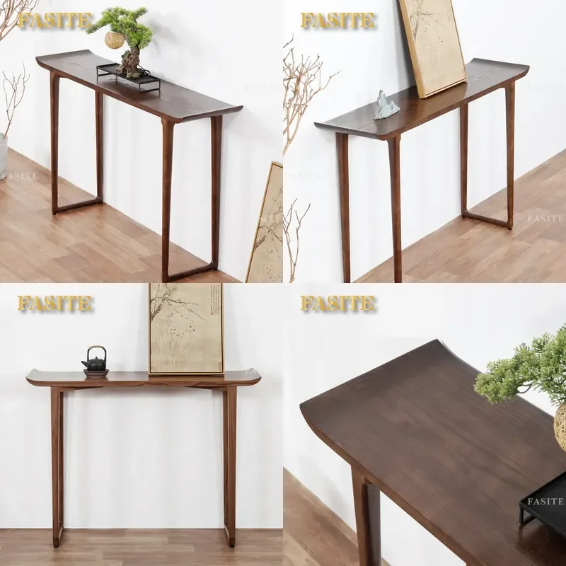 For New Chinese Style Solid Wood Strip Console Table Black Walnut Narrow Entryway Table Simple Zen Wall Mounted Offering