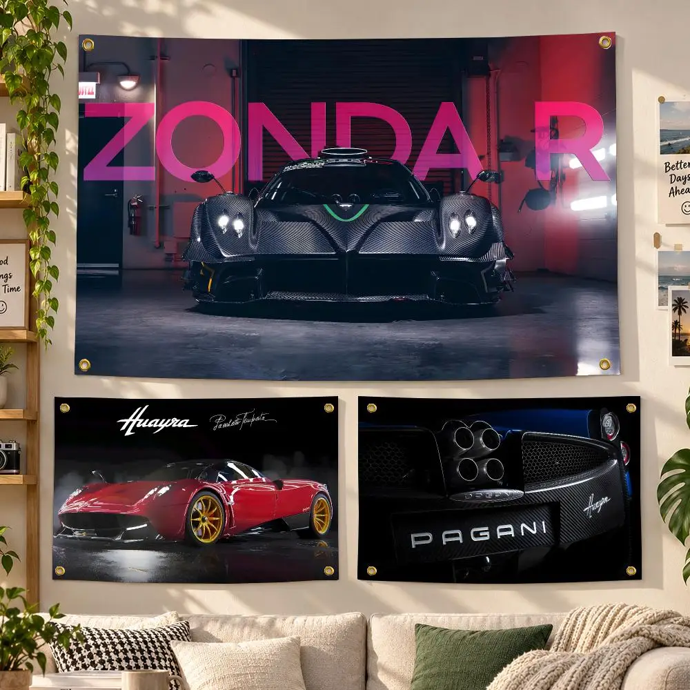 Hypercar Pagani Huayra Italian Exotic Flags Personalized Banner Flag Room Dorm Camping Picnic Garage Bar Outdoor Wall Decor
