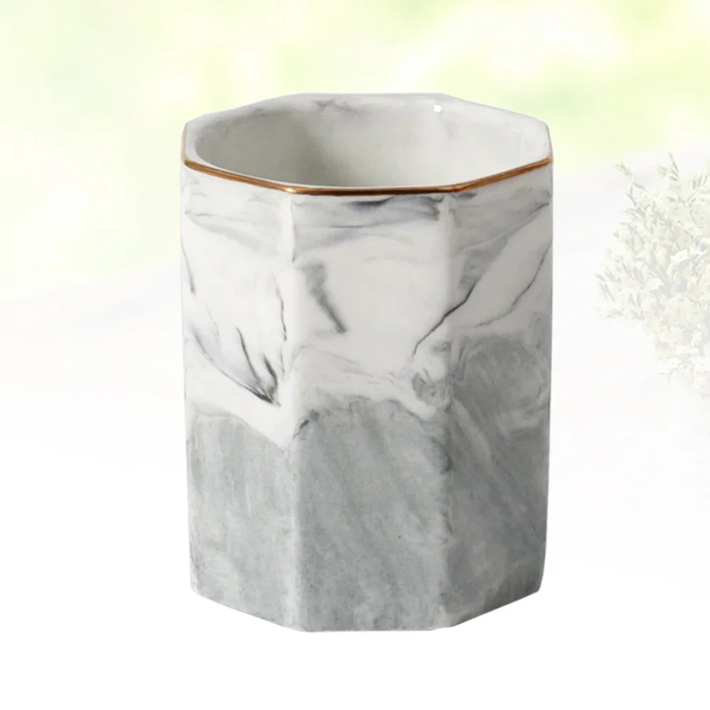 

1Pcs Marble Pattern Ceramic Storage Cup Grey Gold Rim Organizer Pen Holder Nordic Style Makeup Brush Container