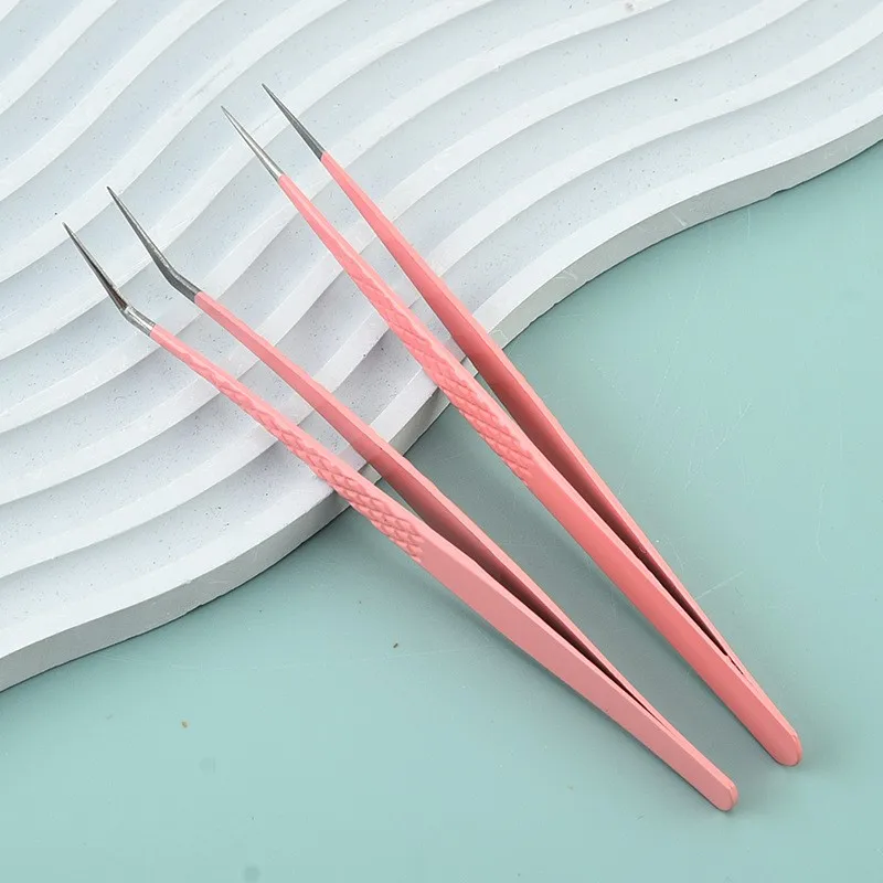 1 st/2/4/6 stks Pincet voor Wimperverlenging Roze Rvs Hoge Precisie Lash Pincet voor Volume Fans Makeup Tools