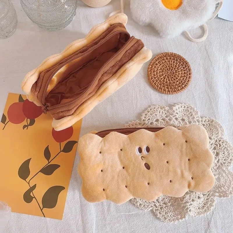 Sandwich Biscuit Modeling Pencil Case Student Portable Plush Sand Sculpture Creative Large-capacity Stationery Bag Storage Bag