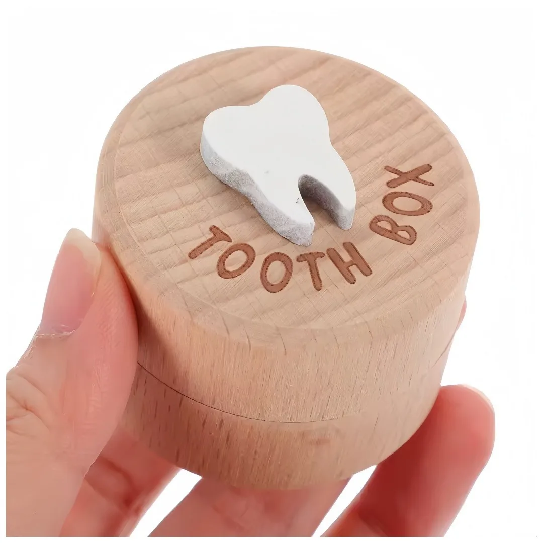 

1Pcs Baby Teeth Keepsake Box Wooden Tooth Fairy Holder for Lost Teeth 3D Carved First Tooth Memory Storage Cute Kids Gift