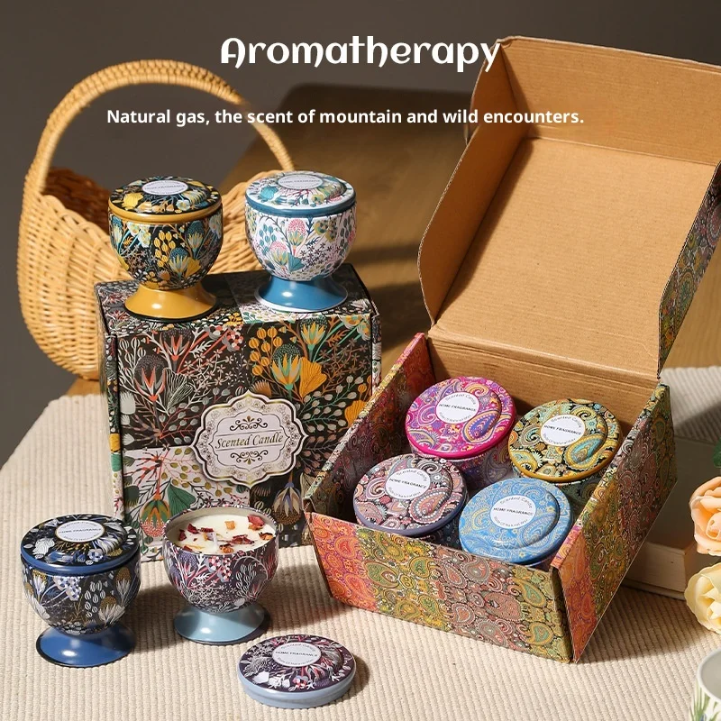 Goblet-shaped Soy Wax Bohemian Indoor Smokeless Scented Candle Tin Can Home Fragrance Decoration Christmas Birthday Gift Model