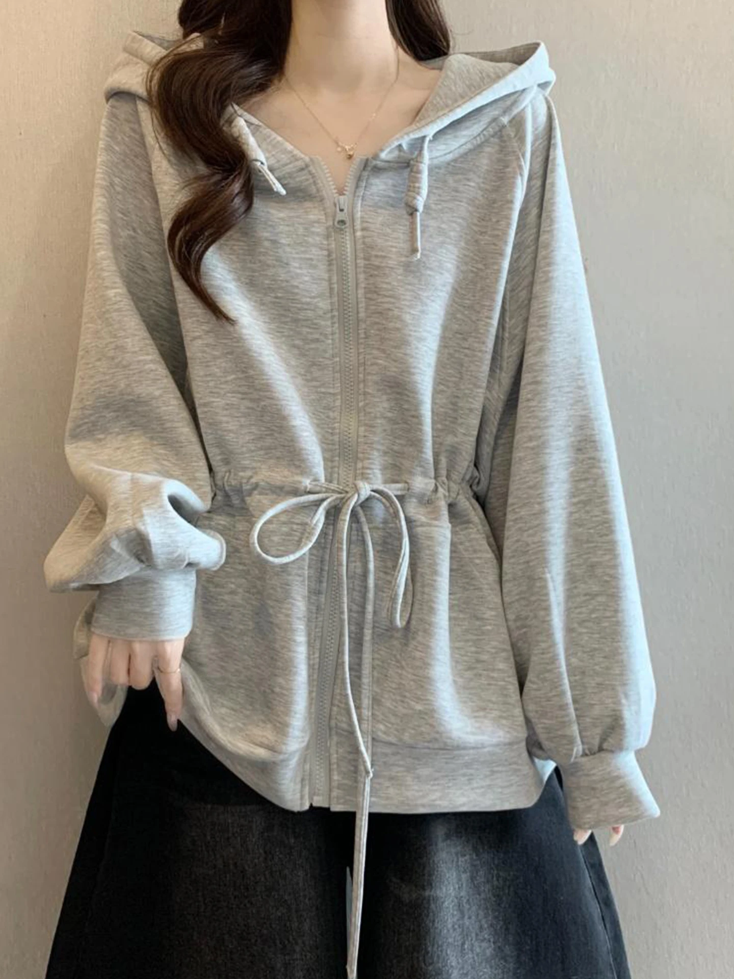 

Women's Long Sve Hoodie Jaet Dstring Waist Design Autumn plus Size Slimming Belly Covering Versatile Top Commute Sle
