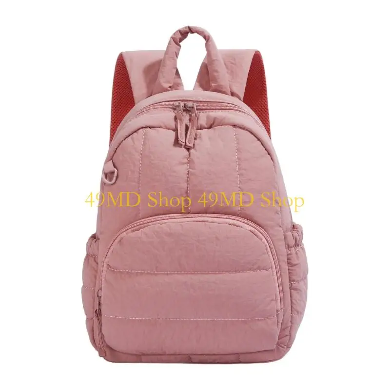 49MD Small Quilted Backpack with Front Pocket Nylon Rucksacks for Casual Daily Carry