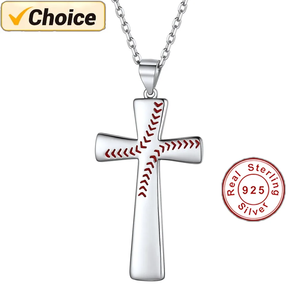 

Men Women 925 Sterling Silver Baseball Cross Pendant Necklace with 18 Inches Sterling Silver Chain