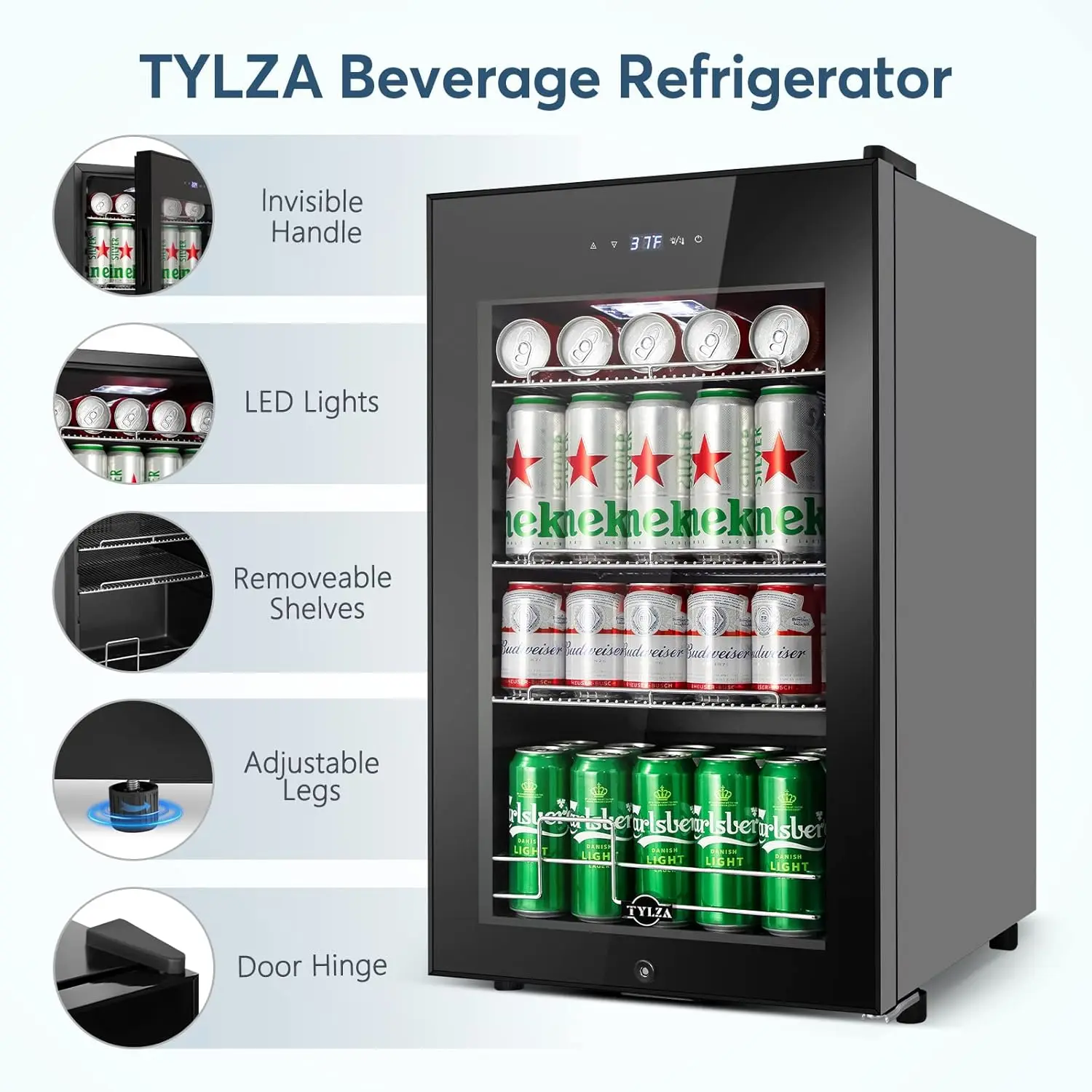 Mini refrigerador independiente para bebidas, refrigerador de 101 latas con puerta de vidrio, Mini nevera para refrescos, agua, cerveza o vino