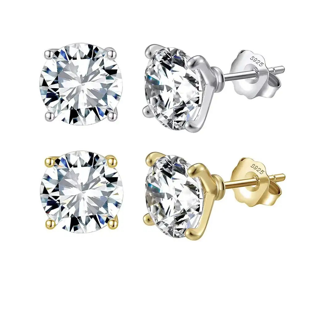 

SMOE04 RINNTIN Sparkling Round Cut D Color VVS Moissanite Stud 925 Sterling Silver Moissanite Pass Diamond Tester Earrings