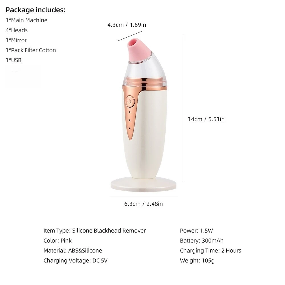 Electric Silicone Blackhead Remover: Acne & Pore Suction, Home Facial Tool for Blackhead/Acne