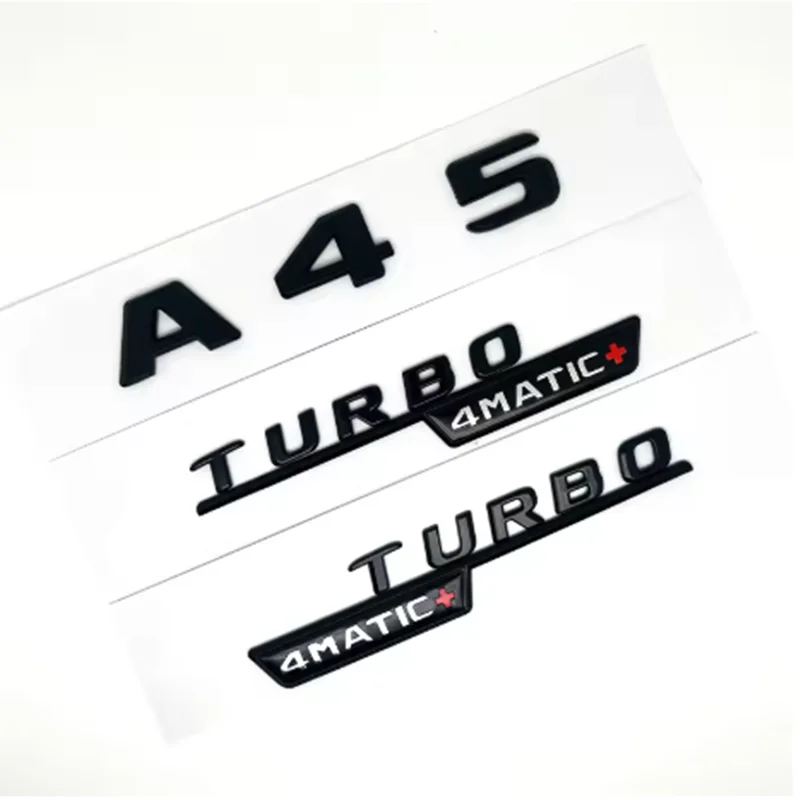 3D ABS Glossy Black Car Fender Badge Turbo 4MATIC Sticker Rear Trunk AMG Emblem A45 Logo For Mercedes Benz A 45 AMG W176 W177