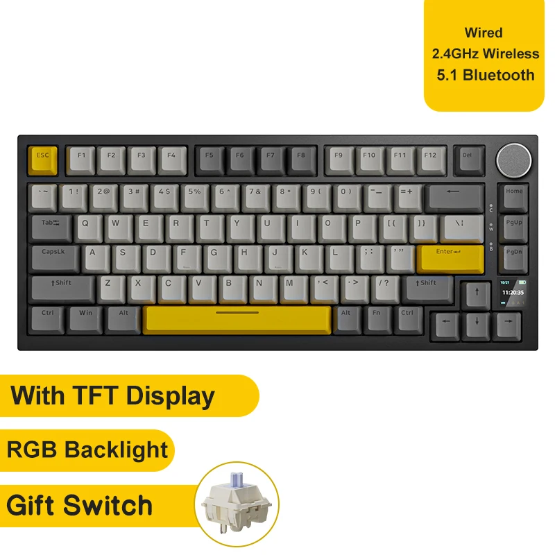 AJAZZ AK820 / AK820Pro Gaming Mechanical Keyboard 75% 82 Keys Wired Single Mode/Bluetooth Wireless Gamer Keyboard for Laptop PC image 3