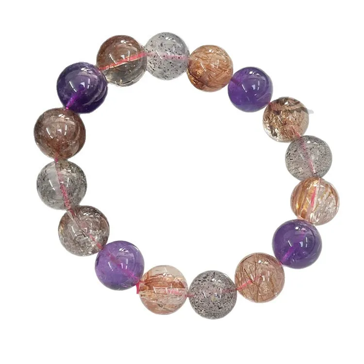 

1 шт., браслет Super Seven Rutile Quartz, круглый, разноцветный, 10 мм, 14 мм, 17 см, FPPJ, оптовая продажа, природа