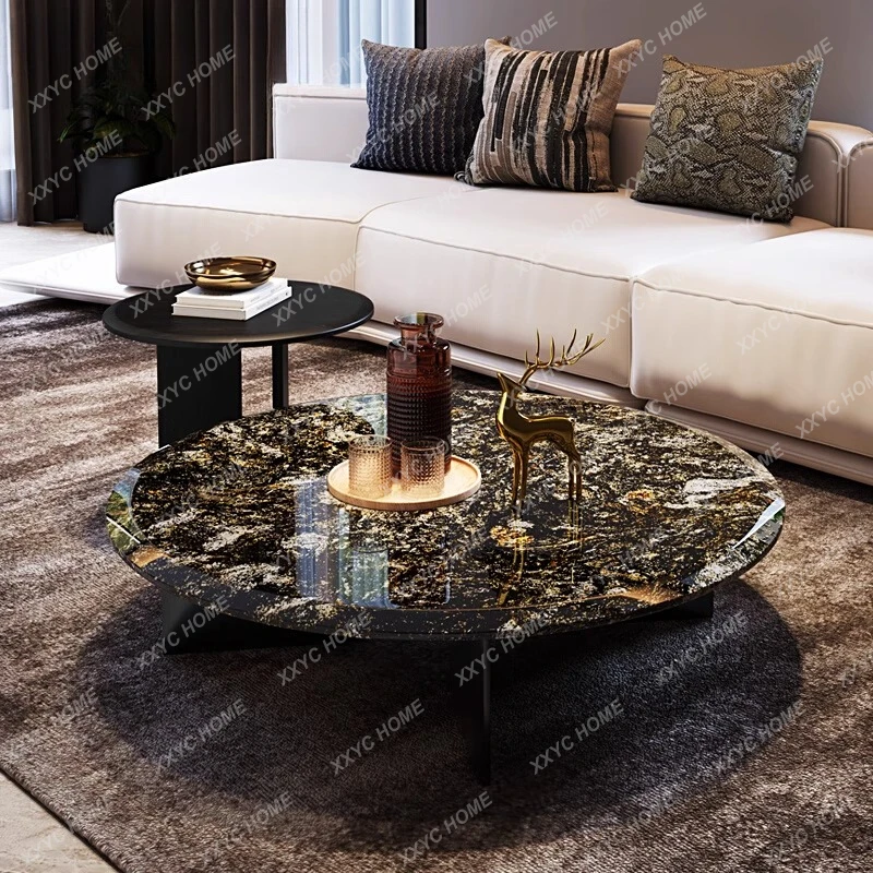 Mesa de centro de piedra de lujo Natural con diamantes de platino importados, mesa de centro de mármol minimalista de lujo para sala de estar