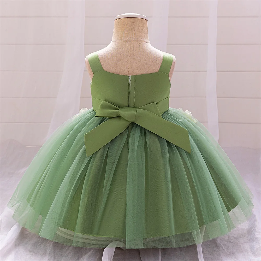 Summer Floral Green Wedding Party Dress For Flower Girls Baby Girl 1st Birthday Tutu Dresses Toddler Daily Holoday Clothes Wear