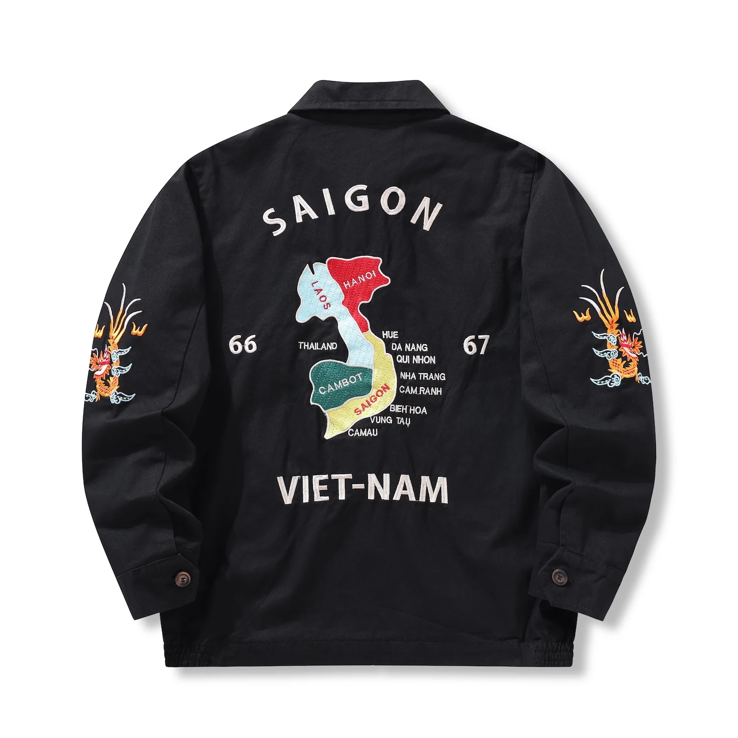 

1960's Vietnam War Sukajan Vntage Tokyo Windbreaker Retro Bomber Work Tiger Japanese VIET-NAM Embroidery Map Souvenir Jacket Men