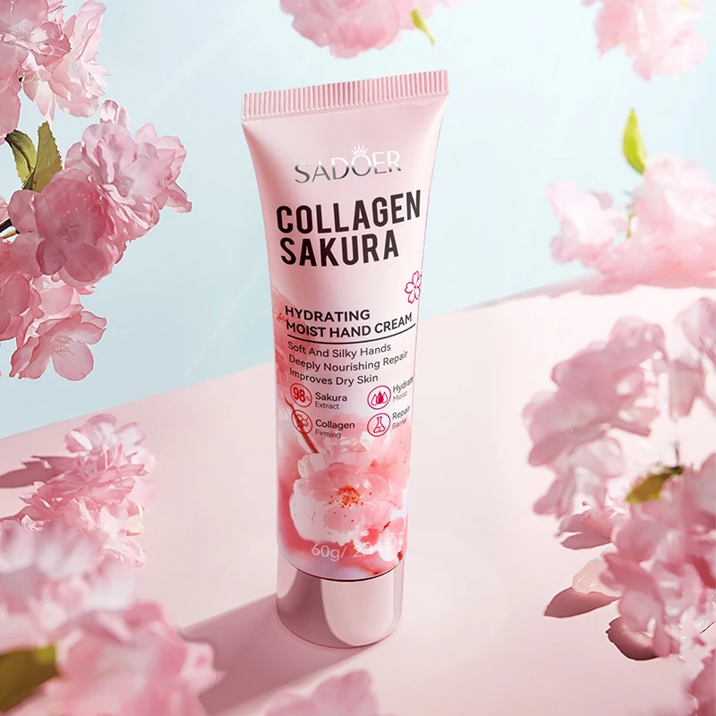 Sakura Collagen Hydrating Hand Cream Moisturizing Hand Lotion For Dry Cracked Hands, Deep Repair Smooth Hands Care 60g
