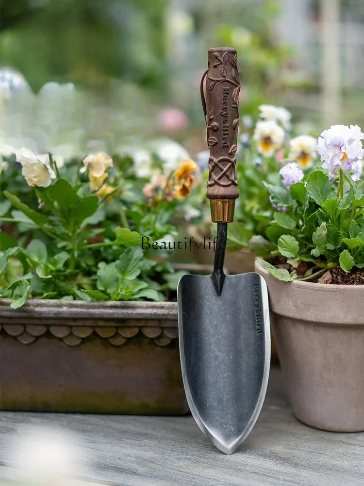 Nordic Hand Shovel Stainless Steel Leather Black Wood Household Flower Planting Tool Digging Small Shovel