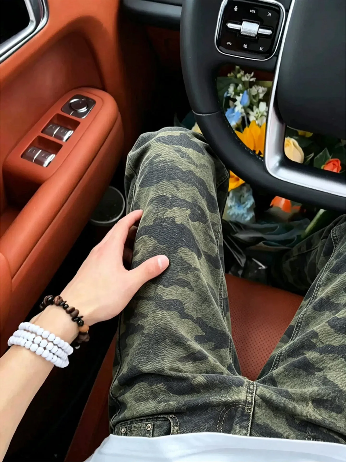 Camouflage Bell Bottom Men's Jeans High Street Style Summer Trendy CleanFit Straight Leg Pants Wear Resistant mid Waist Zipper