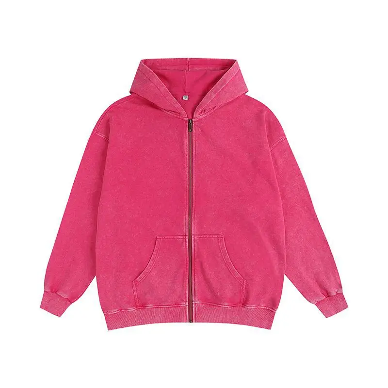 Lezyan Washed Cotton American Retro Old Zipper Hooded Cardigan Autumn Winter Jacket OVERSIZE Wholesale Streetwear