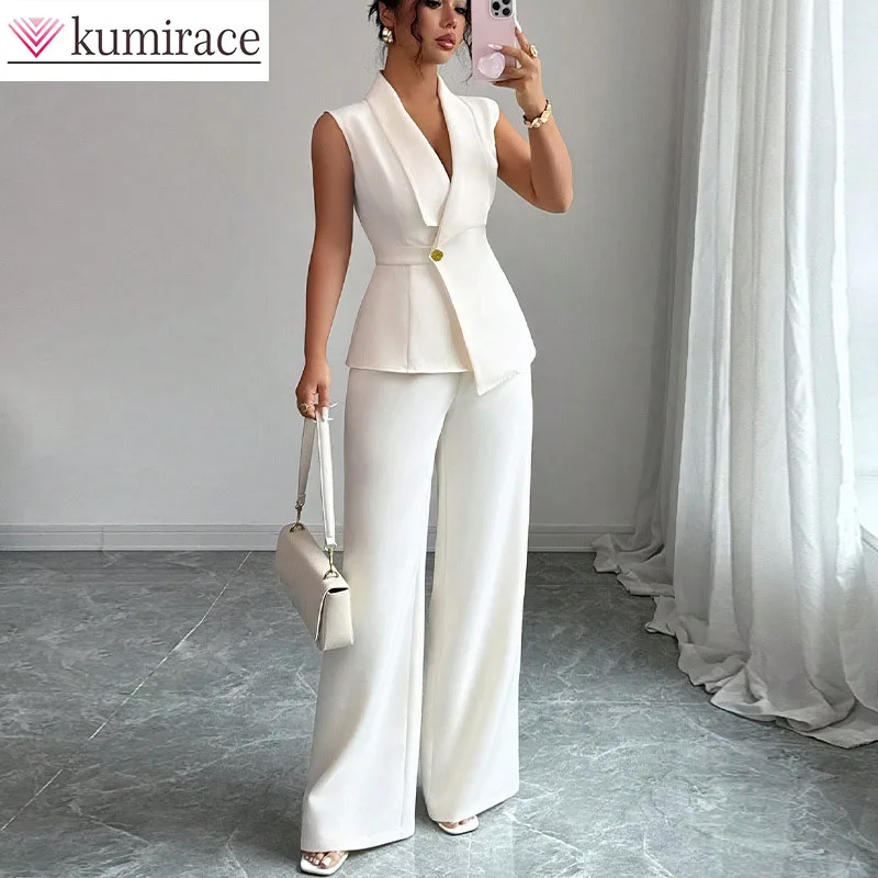 

Elegant style solid color vest straight leg pants set for women, 2026 spring two-piece se twomen clothing women pants