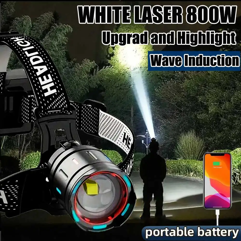 

New 10000000LM Most Powerful Headlamp 800W Headlight USB Rechargeable Head Flashlight High Power Outdoor Head Lamp Fishing Light