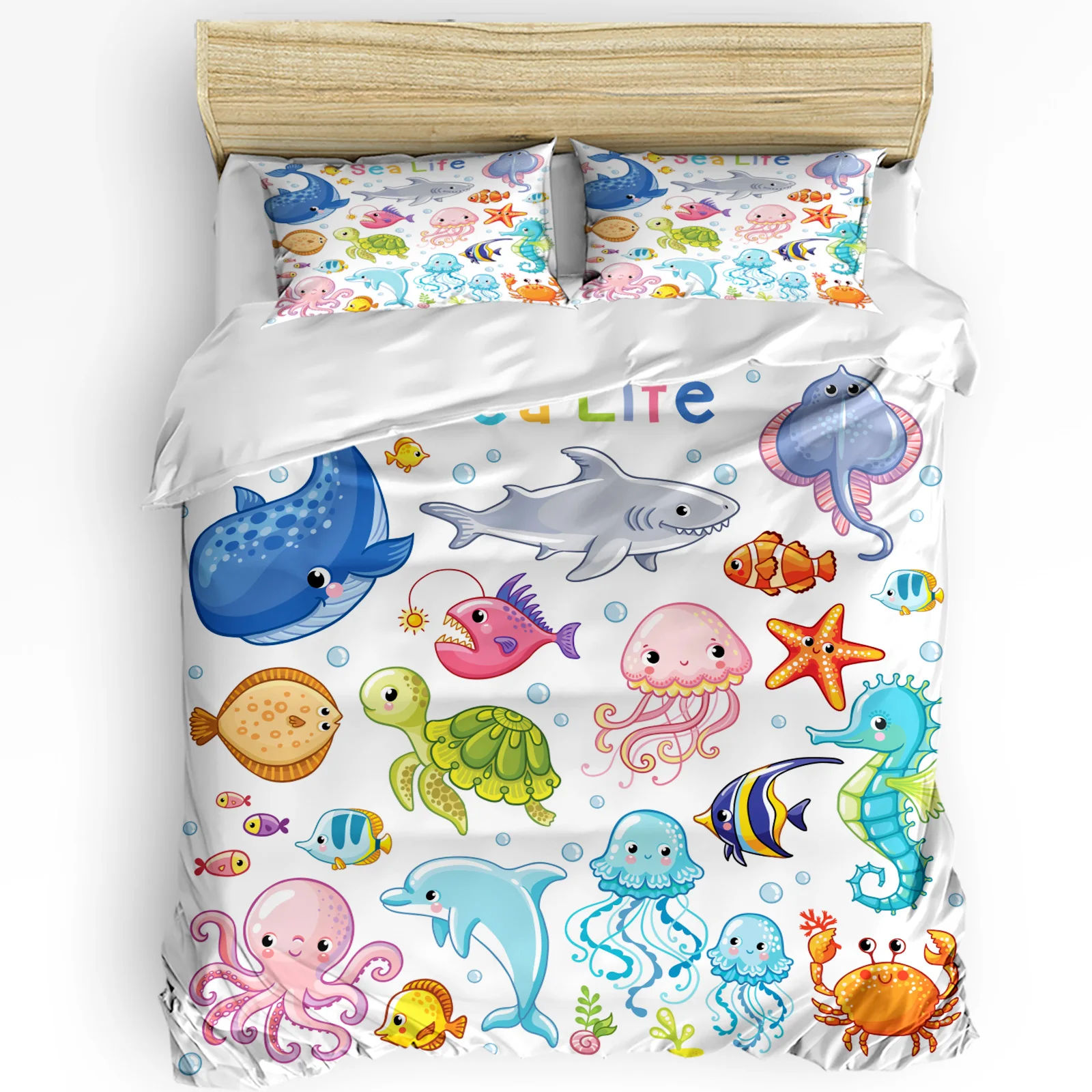 

3pcs Bedding Set Underwater Animals Sea Life Cartoon Home Textile Duvet Cover Pillow Case Boy Kid Teen Girl Bedding Covers Set