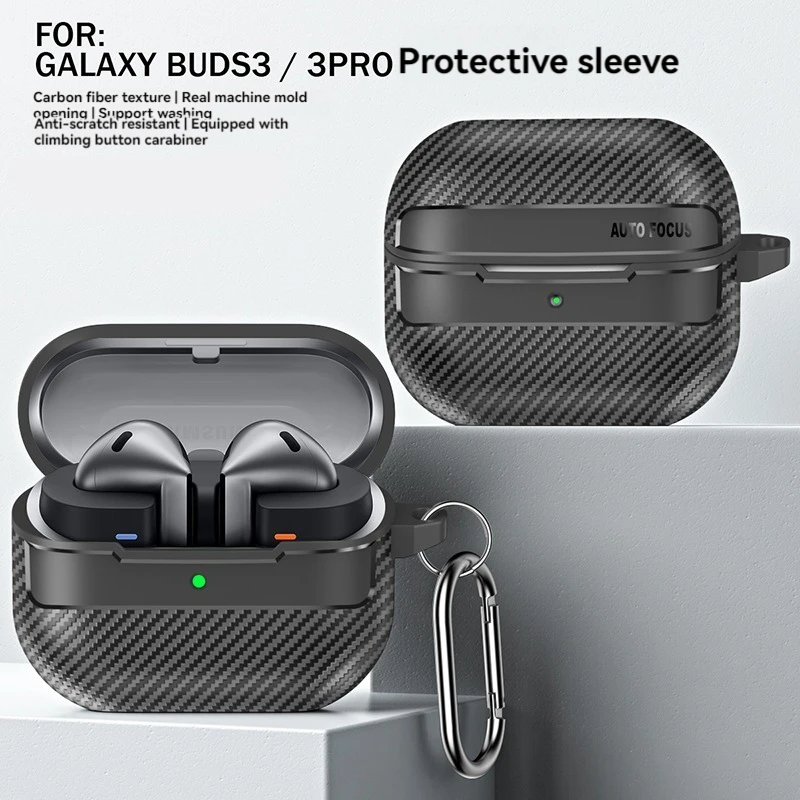 

For Samsung Galaxy Buds3 Pro Case Carbon Fiber Texture Soft Silicone Earphone Case Shockproof With Hook For Samsung Buds3 Cover