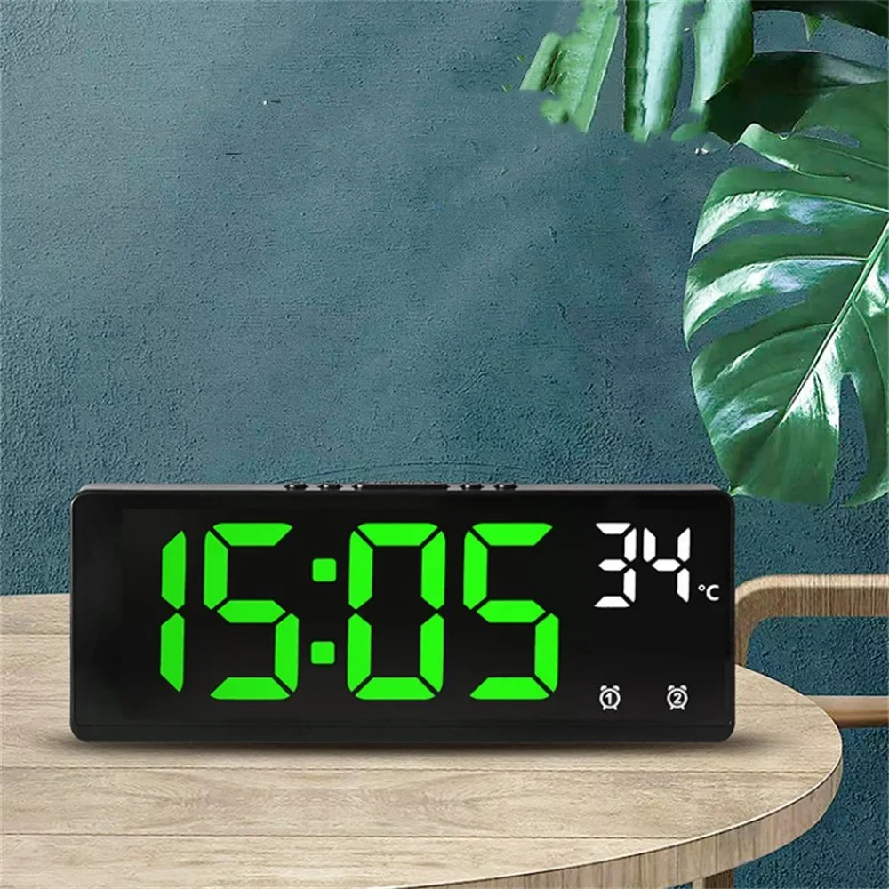 Desktop Clock Snooze Function Voice Controlled Digital Alarm Clock Night Mode Temperature Dual Alarm Clocks Home Decor Garden