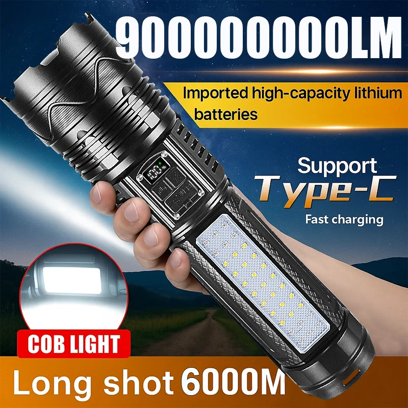 Powerful Flashlight 900000000LM Rechargeable LED Lamp Ultra Bright Tactical Flashlights Waterproof Torch Outdoor Emergency Light