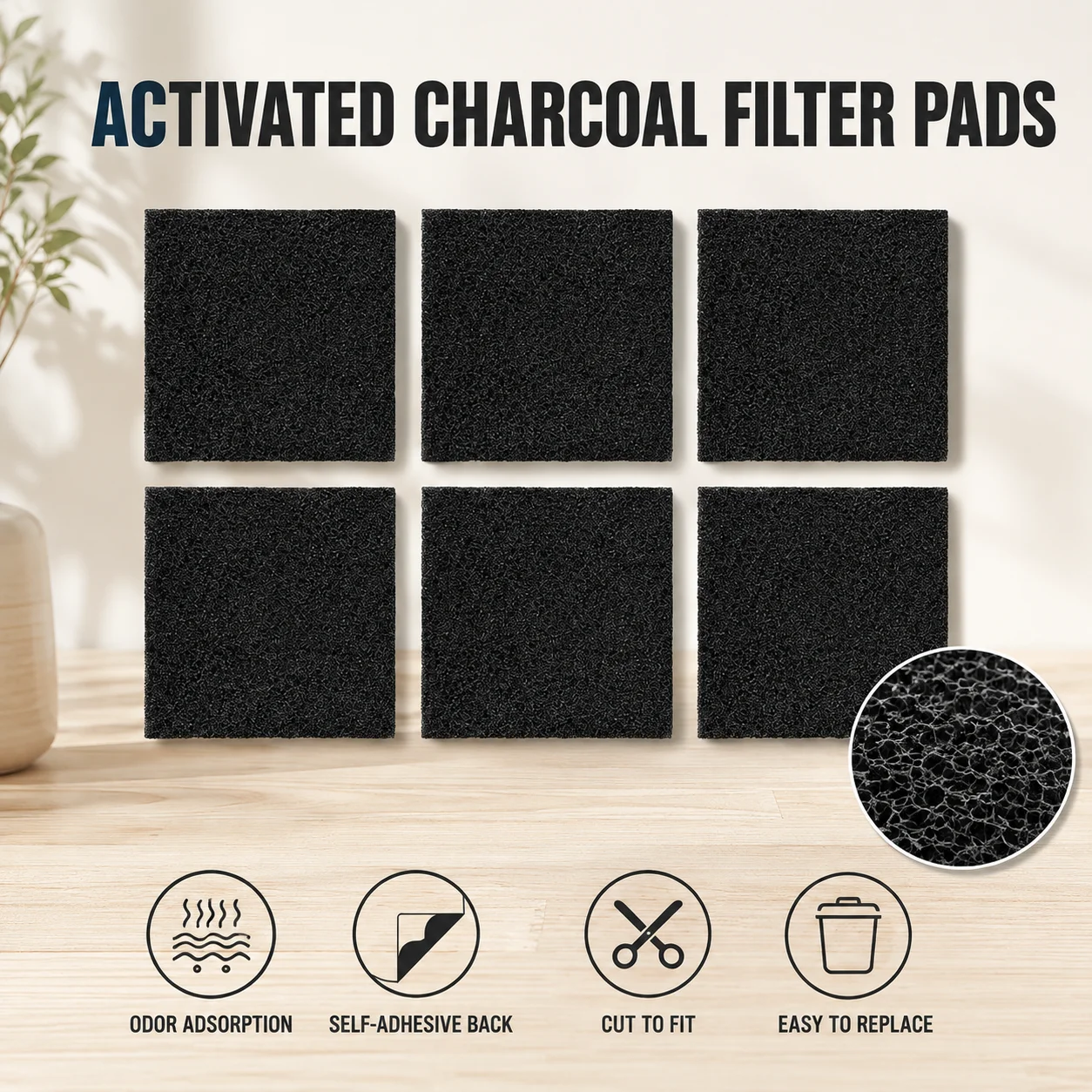 [New] 5/10/20/50/100Pcs Odor Filter Sponge Activated Charcoal Adhesive Eliminator Trash Deodorizing Adsorption Filter Element