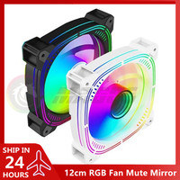 Computer Case 12cm RGB Fan Mute Mirror ARGB+PWM Silent Ventilador 12025 CPU Cooler Radiator 64CFM Reverse Blade, Black / White