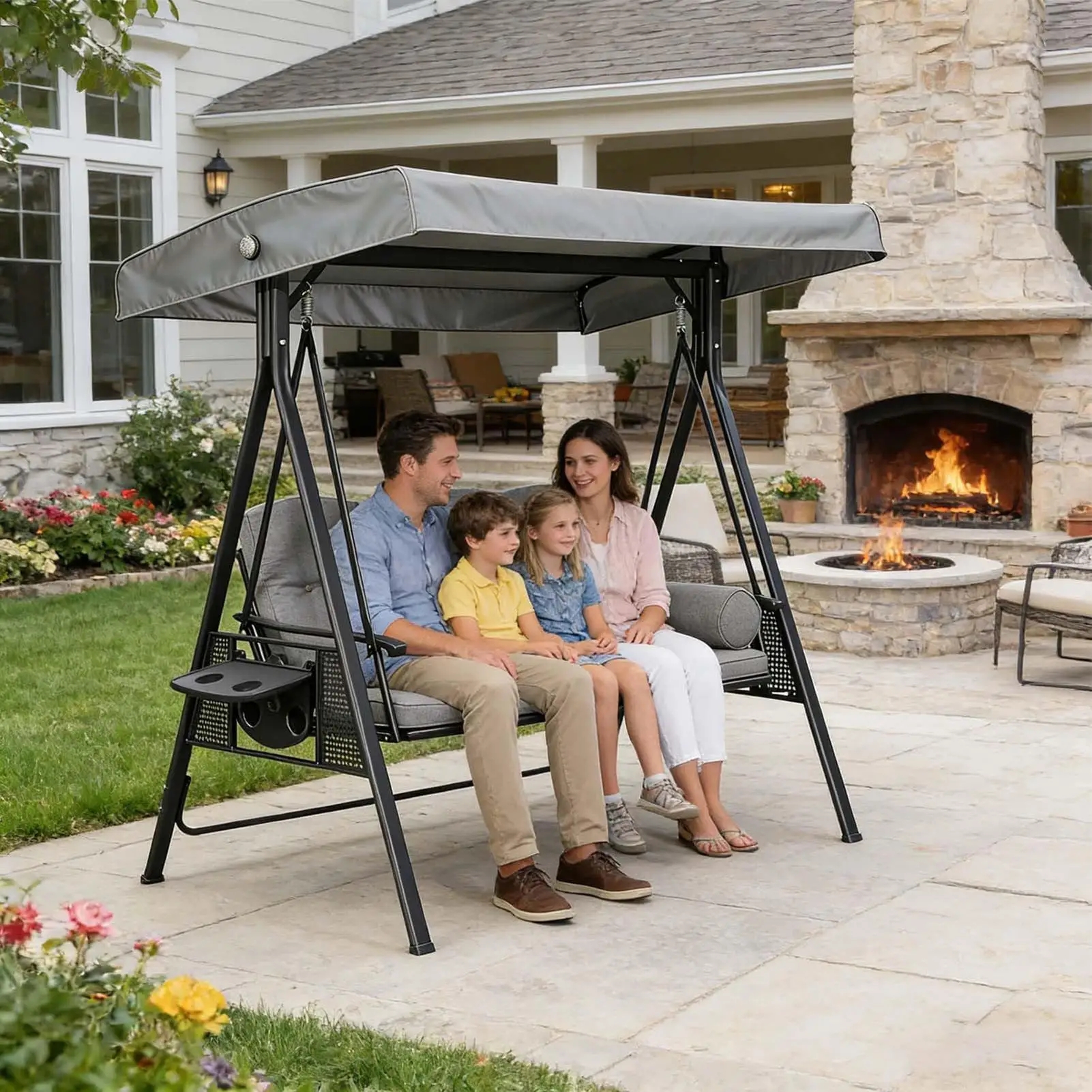 Outdoor Swing Canopy 3 Seater Chair Top Cover Canopy UV Sun Waterproof for Patio Yard Seater Hammock Canopy Dustproof Cover