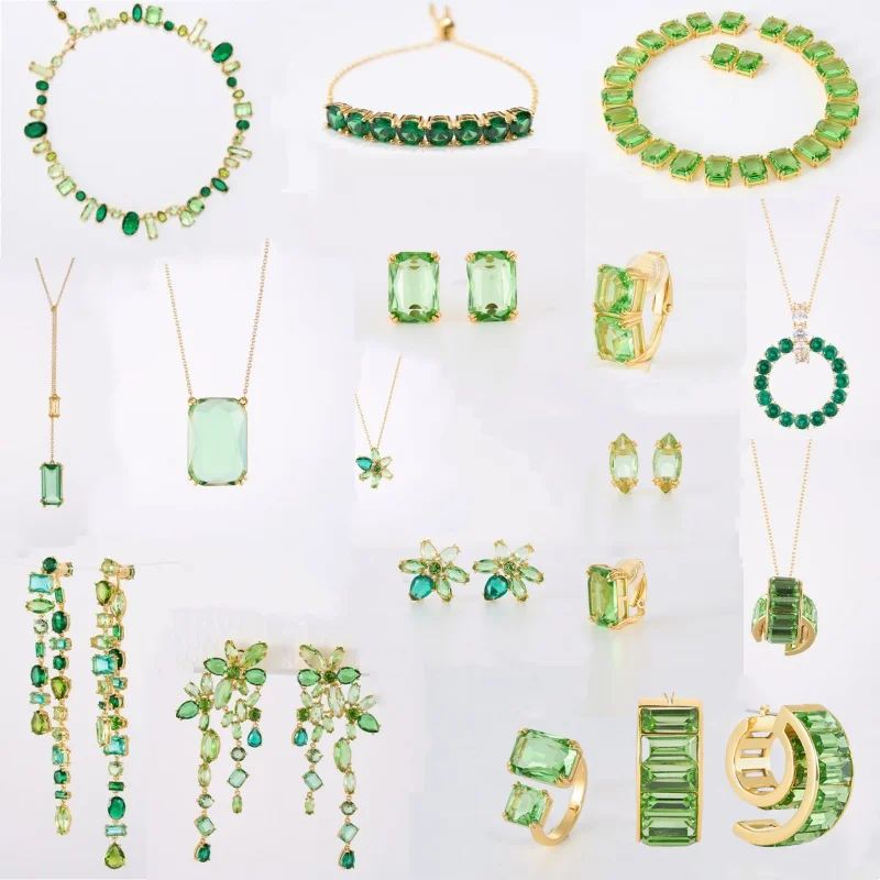Collar verde para mujer, pendientes ligeros de lujo versátiles de alta gama, conjunto de joyería con pulsera de diseño de nicho