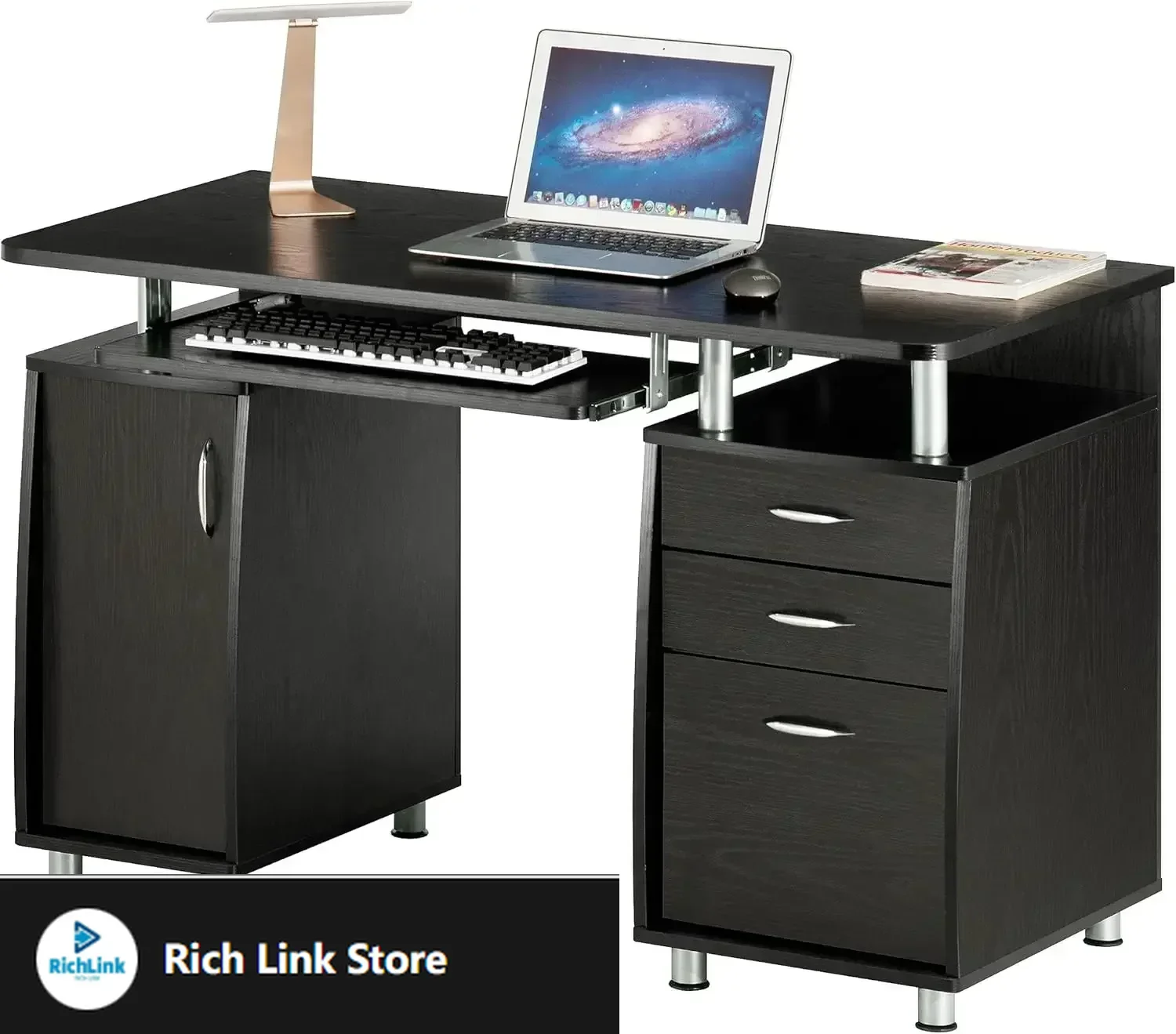 

47.25" Ergonomic Computer Drawers & File Cabinet for Home Office Storage, Espresso Writing Desk, ONE Size