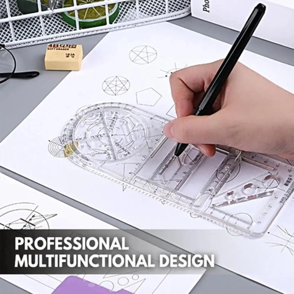 For School Multifunctional Primary School Activity Drawing Geometric Ruler Triangle Ruler Compass Protractor Set Measuring Tool