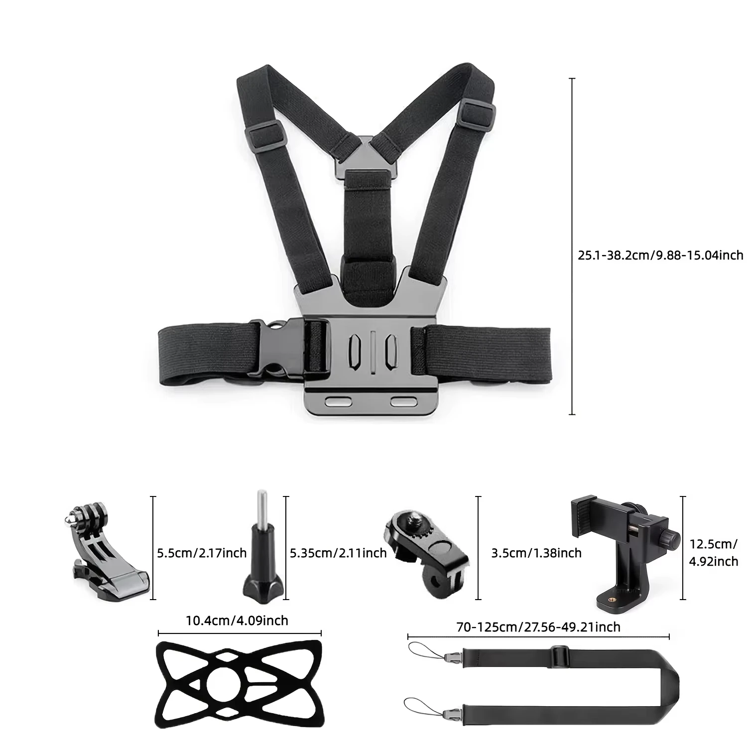 Adjustable Headband And Chest Band Shooting Stand for Mobile Phones And Action Cameras Compatible with GoPro DJI And More