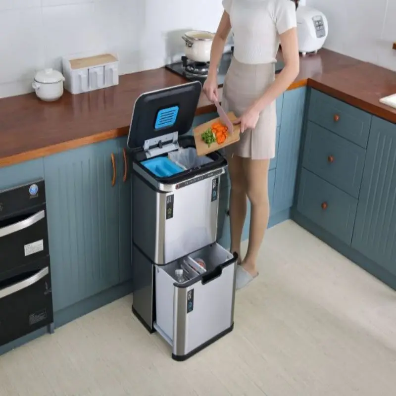 40L Stainless Steel Sensor Trash Can with Lid for Indoor Bedroom Office Use for Kitchen Waste Bin