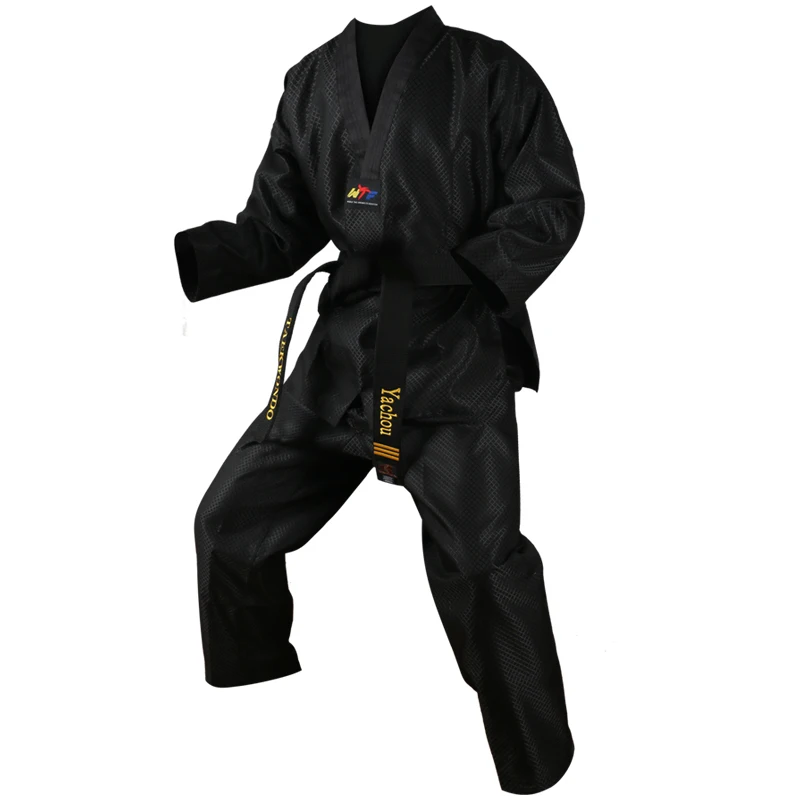 GINGPAI Black Trainer Taekwondo Uniform TKD Long Sleeve Kids Clothes Dobok Adult Master Brance WTF ITF Suits Tae Kwon Do Sets