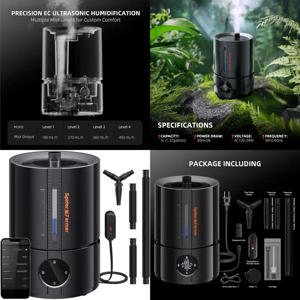 

Умный увлажнитель воздуха для больших помещений (450 мл/ч) с баком 5 л, регулировкой влажности и удлиненным шлангом для роста растений