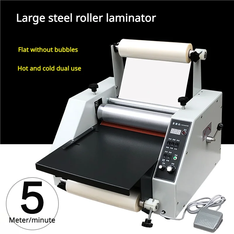 350 Steel Roller Laminating Machine A3/A4 Film Hot And Cold Dual-Use With Pedal For Paper Size Hot And Cold Dual-Use