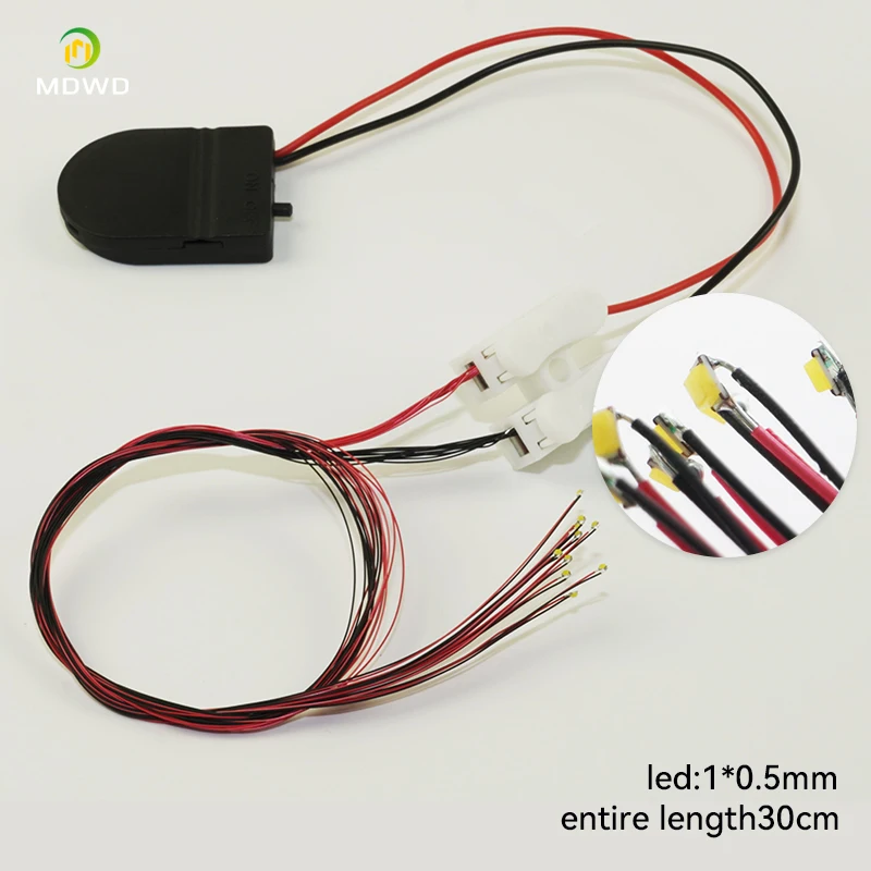 10 Stück/3 V Lot0402 SMD-Modelleisenbahn im HO N OO-Maßstab, vorgelötete Micro Litz-LED-Leitungen, Drähte, 30 cm