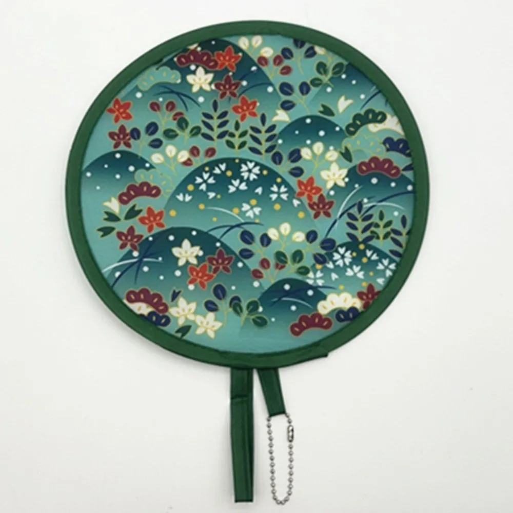 Portable Japanese Style Folding Fan Flower Pattern Nylon Handheld Fan Mini Size Colorful Round Decorative Fan