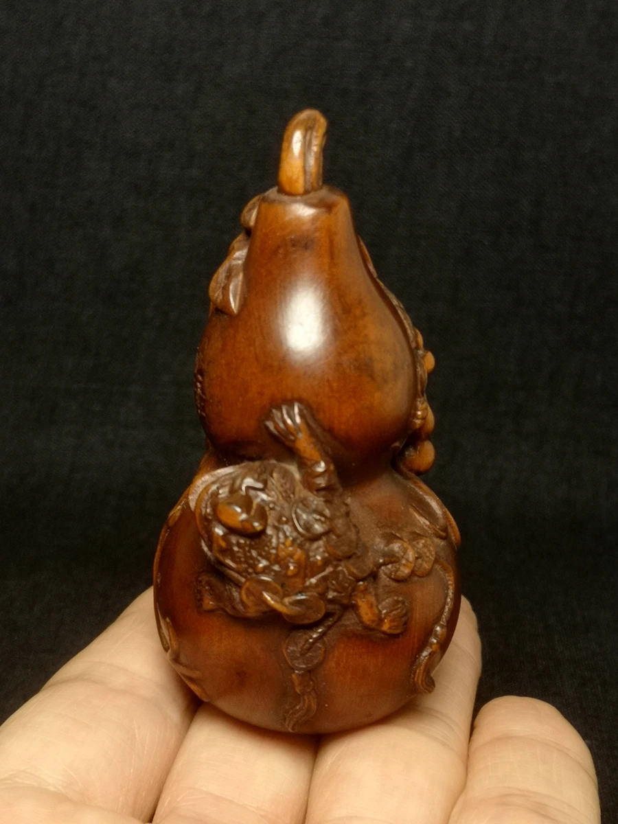 

1919 Antique art Size 3 Inch Old Chinese boxwood Hand carved money Jin Chan Lagenaria gourd family Fengshui pendan decoration