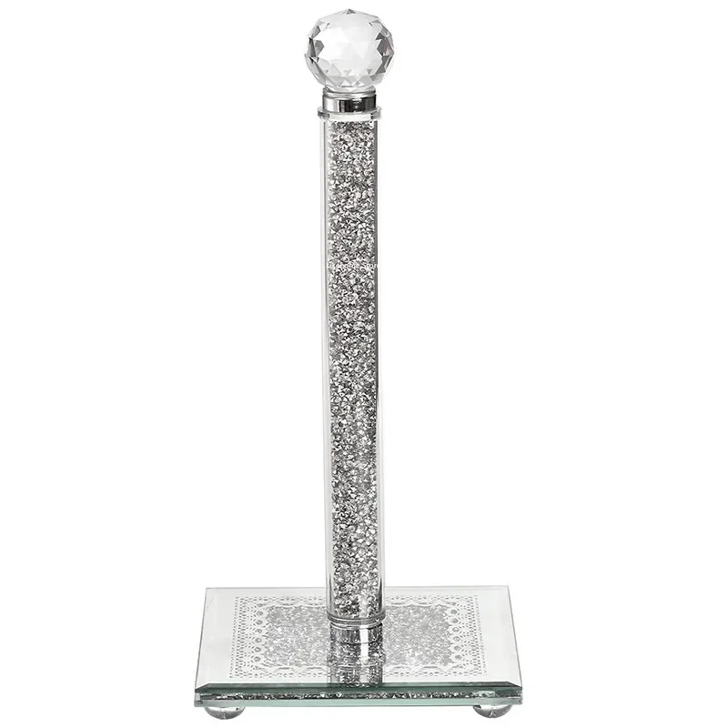 Paper Towel Holder Countertop Standing Tissue Towel Roll Dispenser Holder with Sparkly Crystal Crushed Diamond for Kitchen Bathr